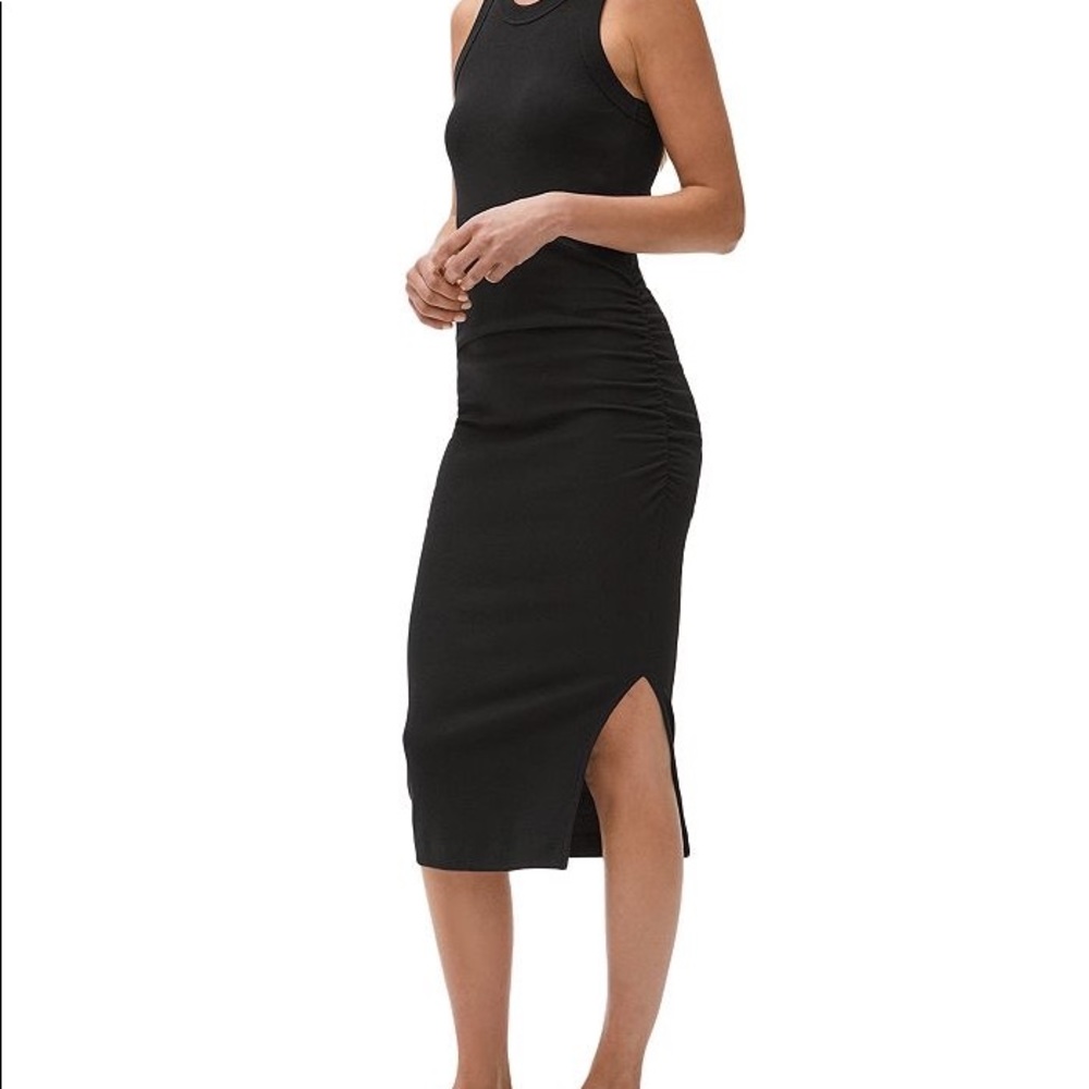 Michael Stars Wren Ruched Side Racer Back Ribbed MIDI Dress Size XL NWT